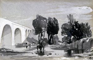 Blythe Viaduct, Hampton-in-Arden, ca 1838 (penna & bläck och tvätt på papper) av John Cooke Bourne