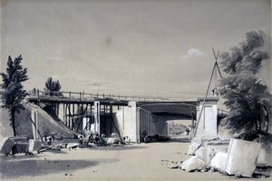 Denbigh Hall Bridge from the Road, 25 juni 1837 (penna & bläck och tvätt på papper) av John Cooke Bourne