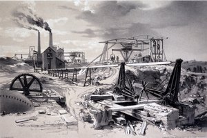 Pumpar, ventilationsschakt, Kilsby Tunnel, Northamptonshire, 15 juli 1837 (penna & bläck och tvätt på papper) av John Cooke Bourne