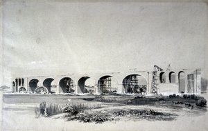 Wolverton Viaduct, 30 juni 1837 (penna och bläck och tvätt på papper) av John Cooke Bourne