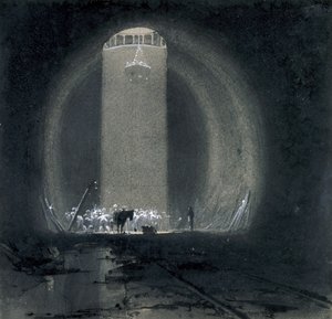 Arbetsschakt, Kilsby Tunnel, Northamptonshire, 8 juli 1837 (penna & bläck och tvätt på papper) av John Cooke Bourne