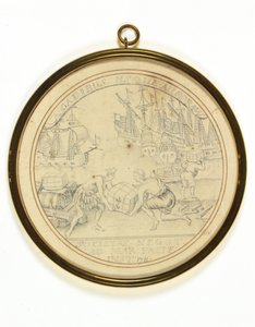 Design för en medalj för att fira South Sea Companys institution av John Croker