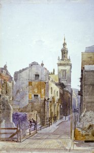 College Hill och Church of St Michael Paternoster Royal, City of London, 1883 av John Crowther