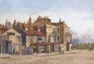 Försvunnen London: Lawrence Street, Chelsea, sydöstra hörnet (färglitografi) av John Crowther