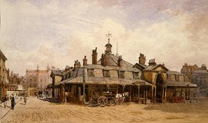 Utsikt över Oxford Market, St. Marylebone, ca 1880 (akvarell på papper) av John Crowther