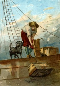 illustration för The Life and Strange Surprising Adventures of Robinson Crusoe av Defoe (kromolitografi)