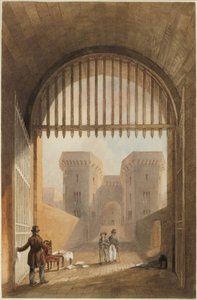 Gateway of the Gaol, Newcastle upon Tyne (bc, bläck och wc på papper) av John Dobson