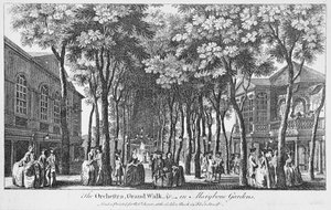 En vy av orkestern med musikbandet, Grand Walk i Marybone Gardens