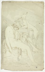 Forntida basrelief av sovande jägare och hund av John Downman