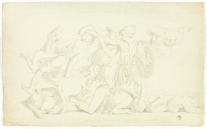 Forntida basrelief med slaget vid Amazonerna av John Downman