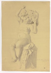 Antik staty av sittande Putto Holding mask av Silenus