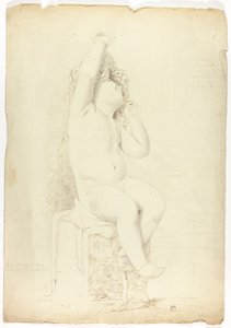 Forntida staty av sittande Putto som leker med masken av John Downman