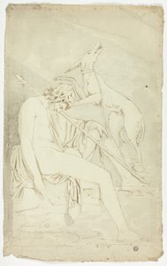 Forntida basrelief av sovande jägare och hund av John Downman