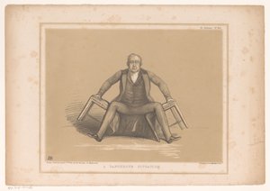 Tecknad film med Robert Peel som faller mellan två stolar En farlig situation (titel på objekt) HB Sketches (serietitel på objekt) av John Doyle