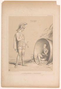 Spotprent träffade Sir Robert Peel Alexander och Diogenes (titel på objekt) HB Sketches (serietitel på objekt) av John Doyle