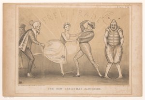 Spotprent met kerst voorstelling Den nya julpantomimen (titel på objekt) HB Sketches (serietitel på objekt) av John Doyle