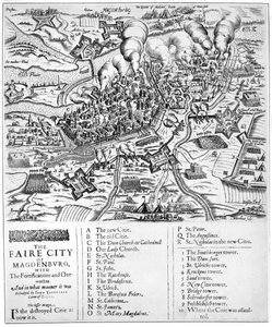 Faire City of Magdenburg, med befästningarna och utbyggnaderna. Och på vilket sätt det belägrades av John Tserclaes greve av Tilty, 1631 av John Droeshout