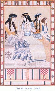 Ladies of the Minoan Court, illustration från Myths of Crete och Pre-Helenic Europe pub. av Gresham Publishing Company Limited 1920-talet (lito i färg) av John Duncan