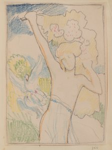 Utan titel [Kvinnofigur och duvor] (penna) av John Duncan