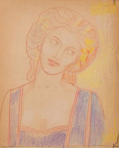 Untitled [Medeltida kvinnofigur] (penna) av John Duncan