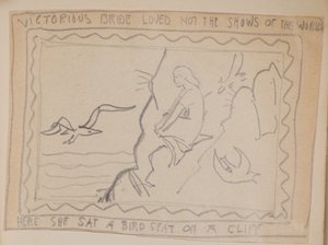 Segerbruden älskade inte den här världens shower - Här satt hon en fågelstol på en klippa (penna) av John Duncan