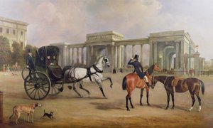 Mr. Massey Stanley med cabriolet och hacks på Hyde Park Corner, 1833 av John E. Ferneley