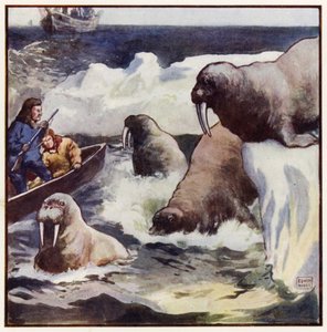 De kolossala varelserna vred sig runt med otrolig snabbhet (color litho) av John Edwin Noble