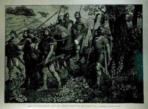Design för Windsor Tapestry: Men of Kent Marching in Front of Army of Harold, från The Illustrated London News, 29 april 1882 av John Evan Hodgson
