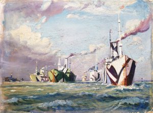 En Cunarder (ångfartyg), ca 1918 (olja på kartong) av John Everett