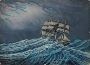 Ett segelfartyg, sent 1800-tal - mitten av 1900-talet (olja på kort) av John Everett