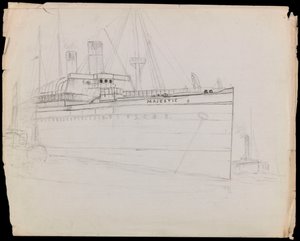 PAH1223; Skiss av passagerarfartyget Majestic (ofärdig) (teckning) av John Everett