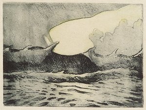 Havslandskap - mycket grovt grått hav 2, 1900-talet (färgad etsning) av John Everett