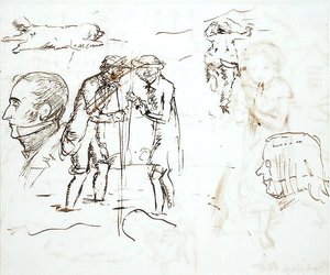 Ett ark med studier med John Ruskin (1819-1900) och William Millais av John Everett Millais