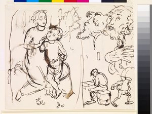 Studieark som karikerar den postrafaeleska stilen, 1853 av John Everett Millais