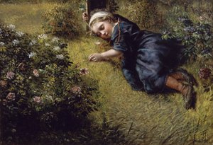 Sov i en trädgård av John Everett Millais