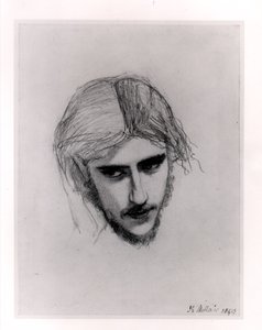 Studie för Ferdinands chef för "Ferdinand Lured by Ariel", 1849 (grafit på papper) av John Everett Millais