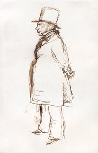 Turner på lackeringsdagen på Royal Academy (penna och brunt bläck på vitt papper) av John Everett Millais