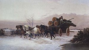 Timmervagn i snön av John F. Morris