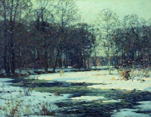 Winter River Landscape (olja på duk)