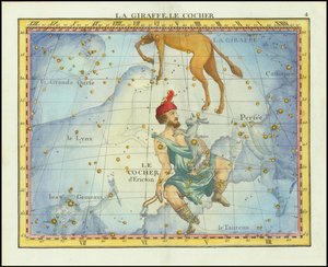 1776 års stjärnkarta över konstellationerna Camelopardal  Auriga och angränsande konstellationer, från Fortin