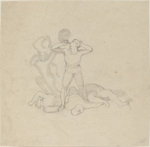Figur som står över lik och blåser ett horn av John Flaxman
