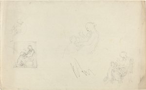 Fyra studier av en sittande kvinna med barn vid fötterna (skisser till monumentet till Lady FitzHarris?) av John Flaxman