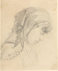 Huvudet av en kvinna i en halsduk, tittar ner av John Flaxman