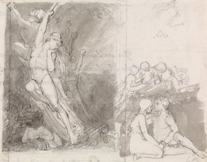 Illustration till Miltons Paradise Lost- Adam och Eva bevakade av änglarna av John Flaxman