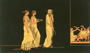 Penelope bär Ulysses båge till friarna