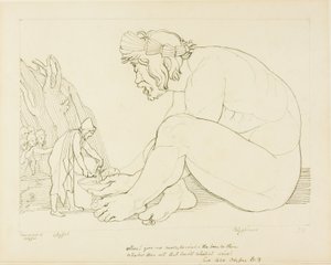 Polyfemos ber Odysseus om mer vin av John Flaxman