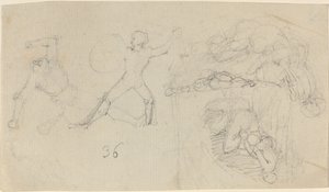 Ark med skisser, inklusive två krigare som slåss av John Flaxman