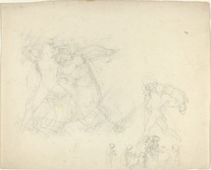 Studieblad, inklusive en man som kämpar mot en kentaur av John Flaxman