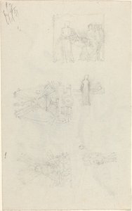 Studier av en sjuksäng och dekorationer för fasaden på Buckingham Palace [recto and verso] av John Flaxman
