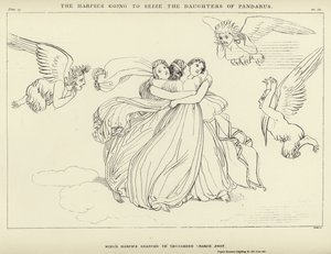 Harpies kommer att gripa Pandarus döttrar. av John Flaxman